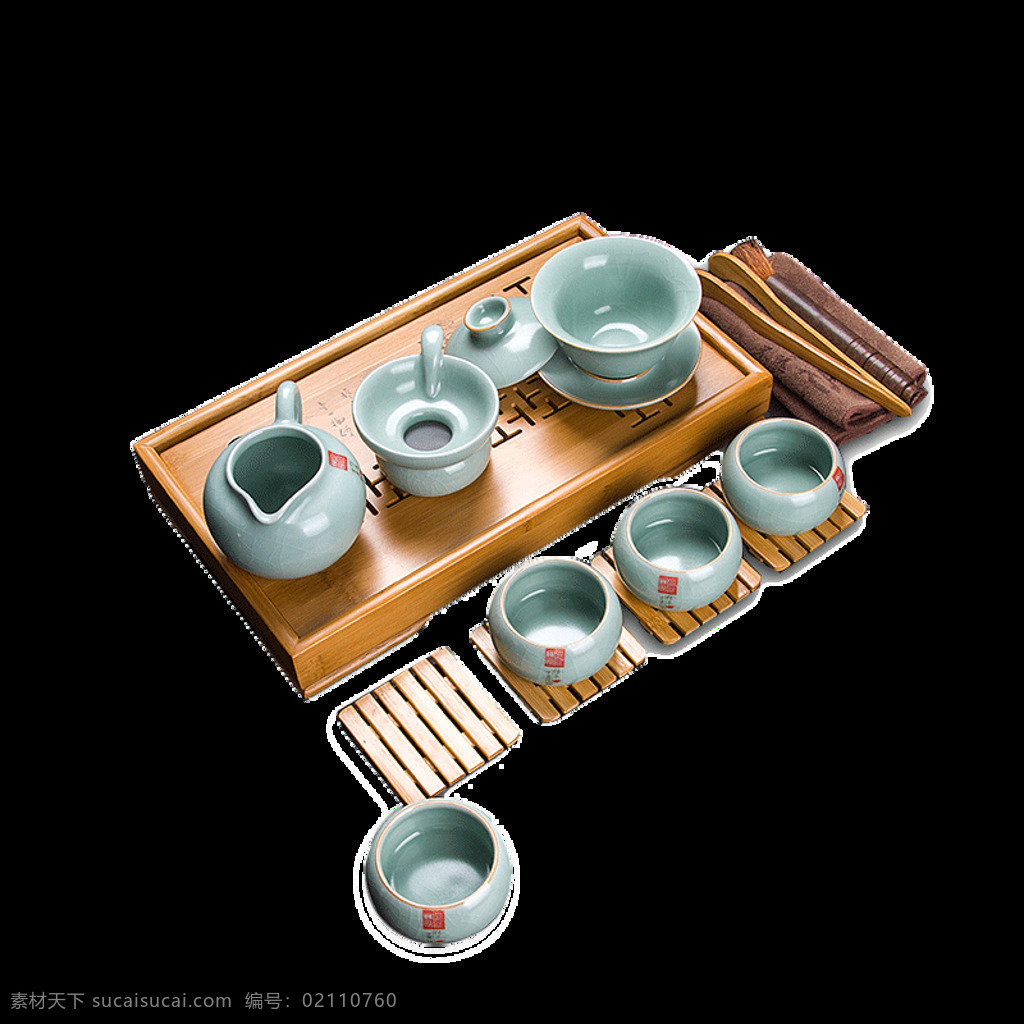清新 灰绿色 茶具 产品 实物 产品实物 木制茶垫 木制茶具 木制架子 陶瓷茶具