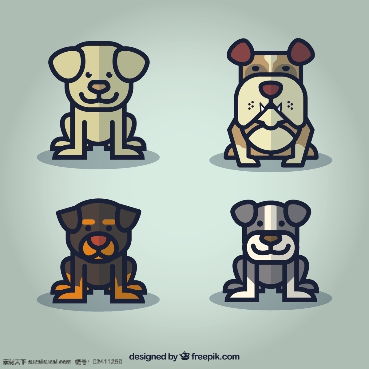 可爱 狗 卡通 系列 微笑 动物 可爱的动物 卡通动物 牛头犬 套装 孩子气 严肃 犬齿