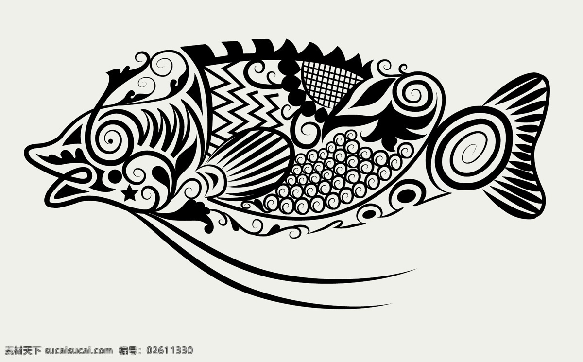花纹 鱼 矢量 刺青 动物 稿 剪影 矢量素材 手绘 图案 图形 纹身 线条 矢量图 其他矢量图