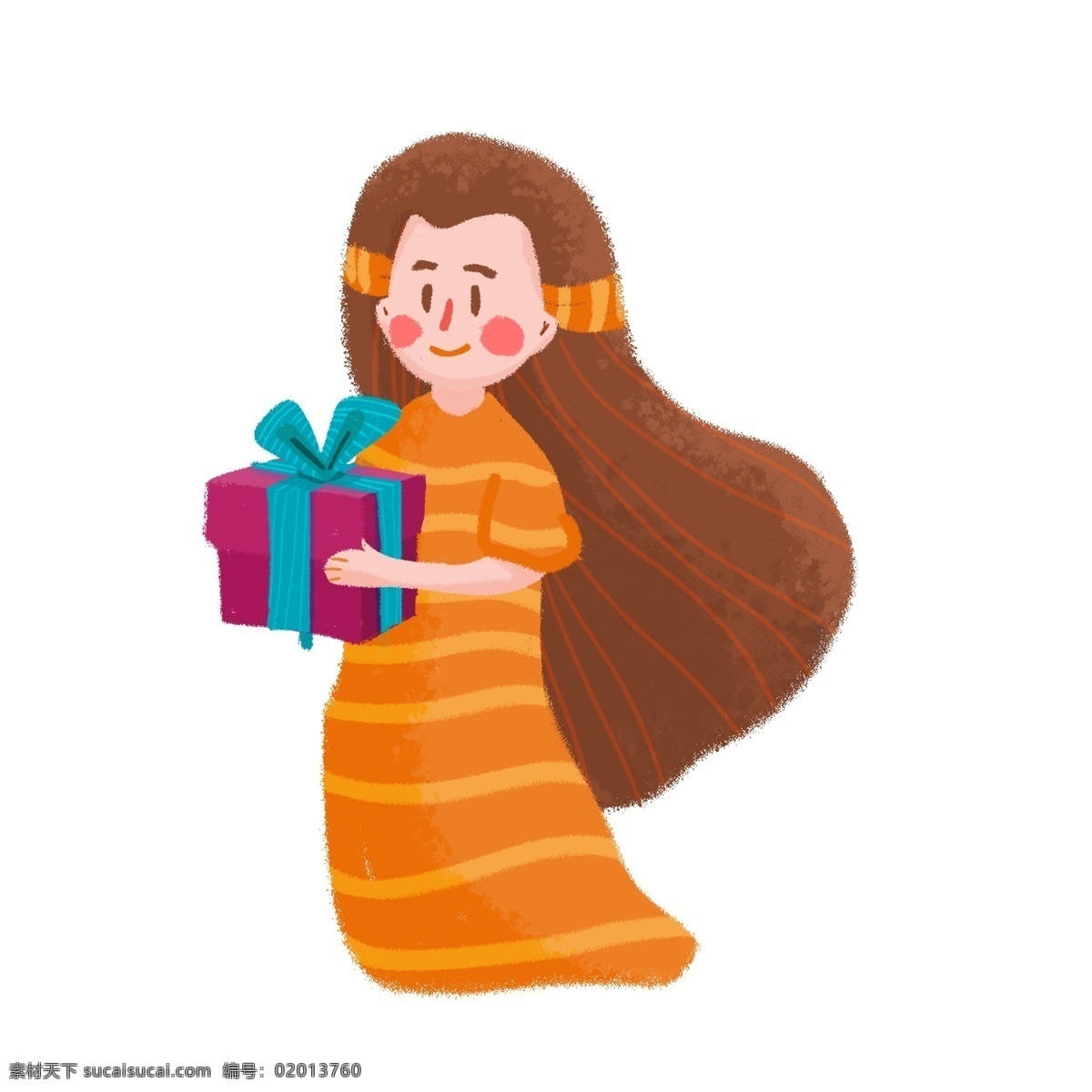 彩绘 礼物 盒 女孩 商用 元素 可爱 小女孩 礼物盒 儿童 psd设计 插画元素