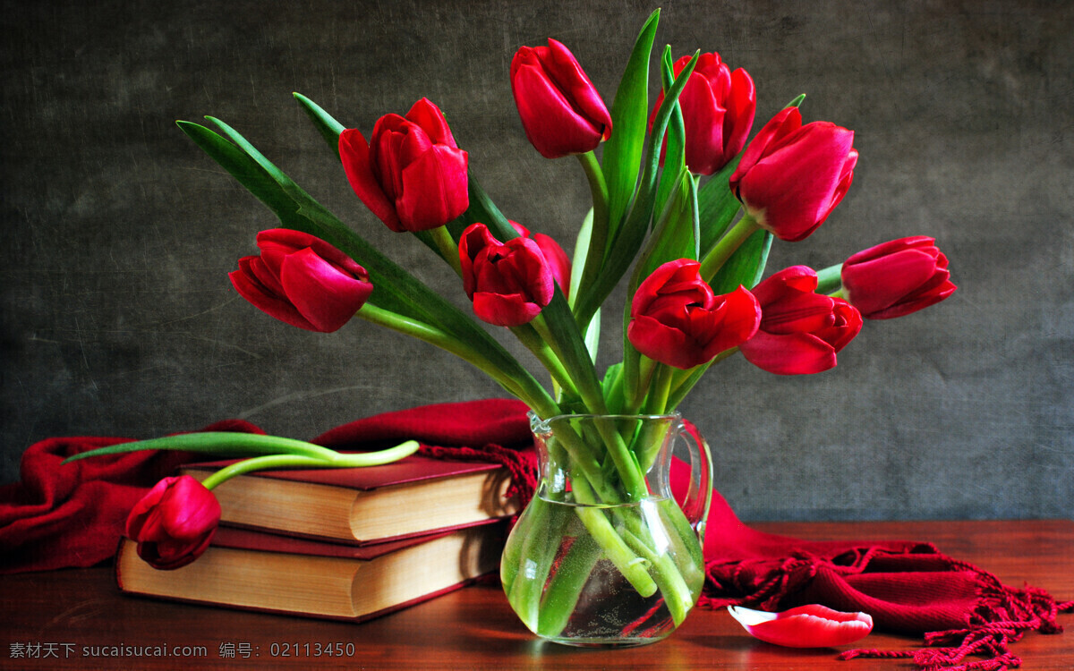红色 郁金香 插花 花卉 花朵 花草 红花 花瓶
