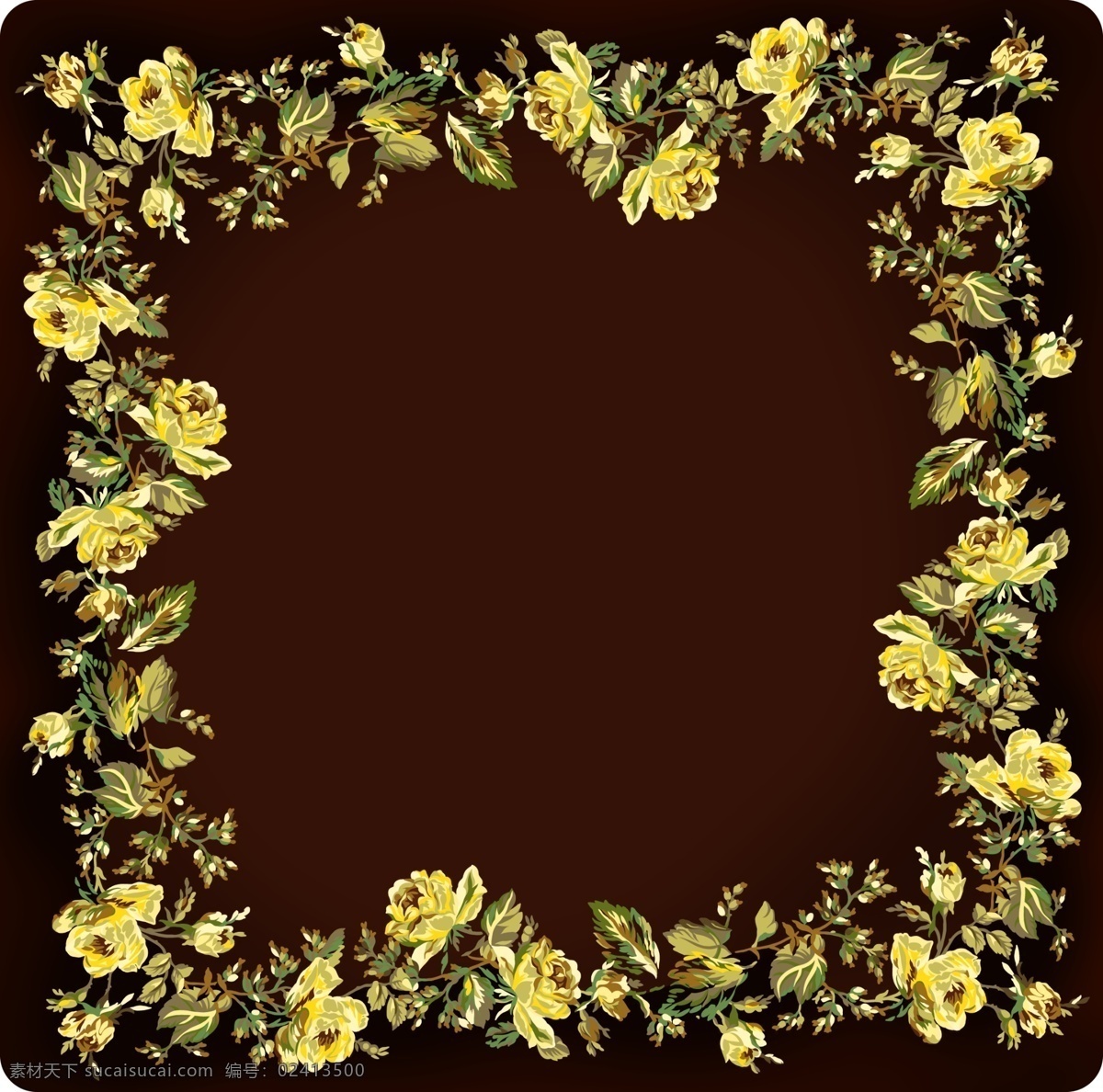 土豪金花相框 装饰花卉 贺卡 分层 鲜花 黄色 相框 花边 花藤 欧式 土豪金 黑色