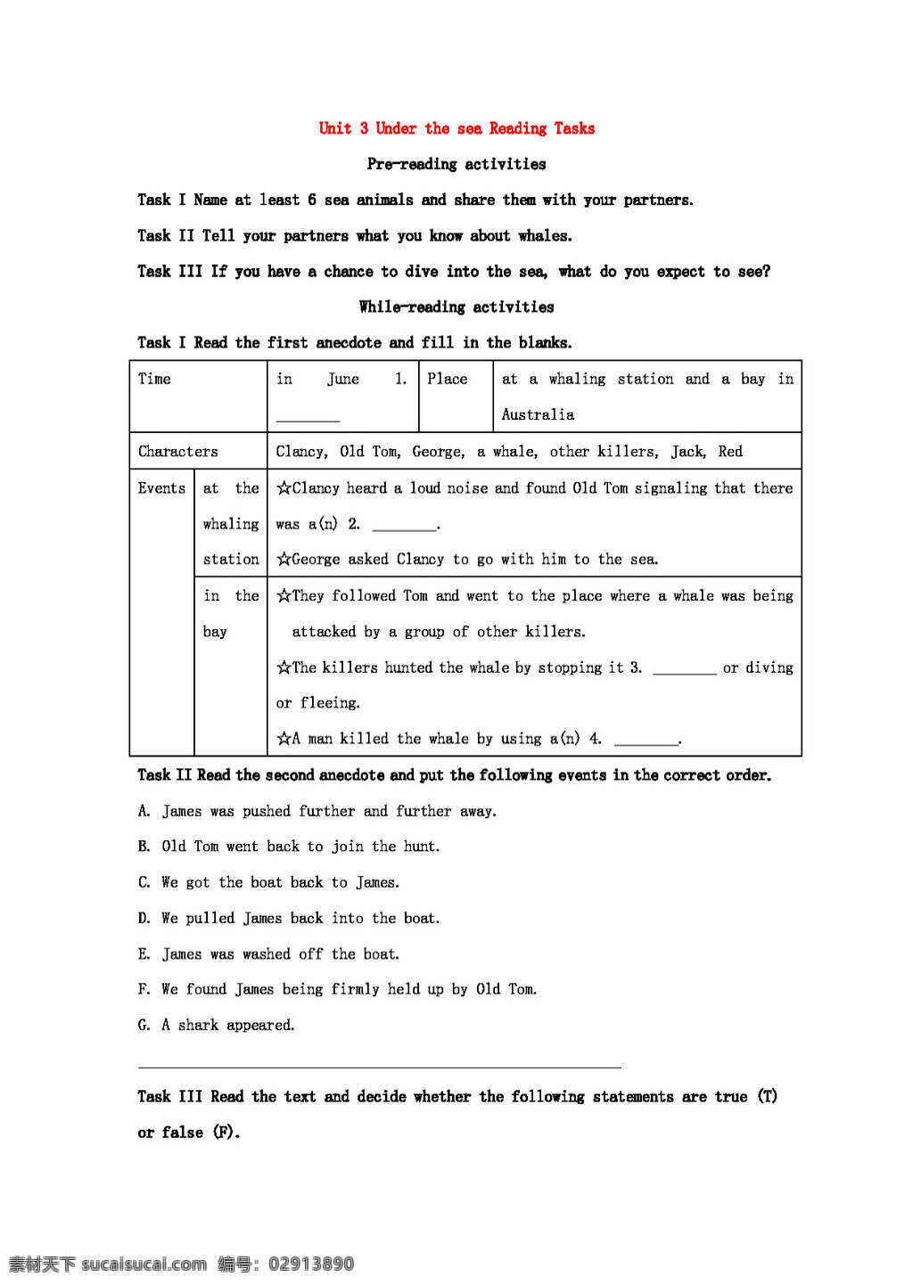 英语 人教 版 高中英语 unit under the sea reading tasks 同步 讲 练 人教版 试卷