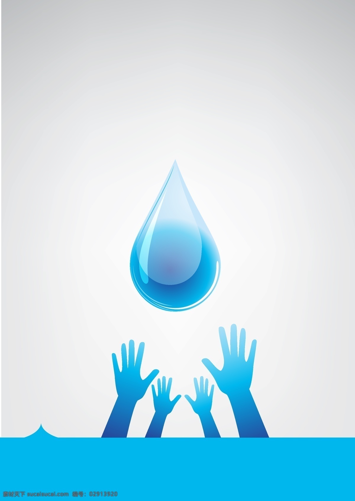 矢量 创意 环保 水资源 背景 蓝色 手 水滴
