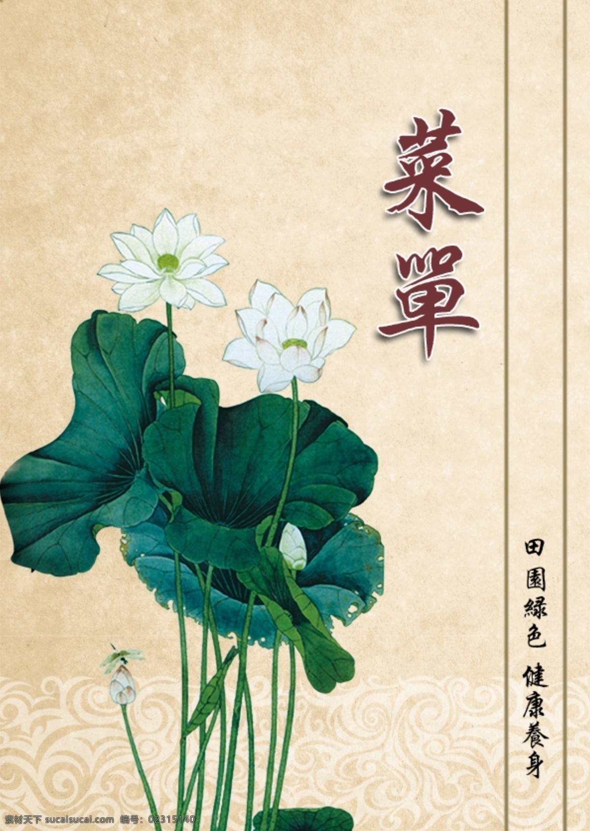 荷花 复古 菜单 苫 垂 挪 夭 南 略 画册 菜谱 封面