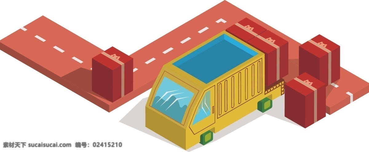 d 购物 街 快递 小 货车 海报 小清新 扁平风 插画 通用 手绘 装饰 边框 卡通 免抠 透明底 无背景 原创 平面设计 彩色