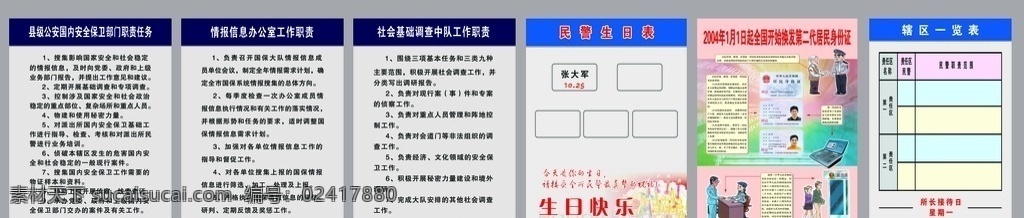 派出所展板 派出所 户籍 二代身份证 岗位职责 光荣榜 所长职责 公安挂图 警察部队