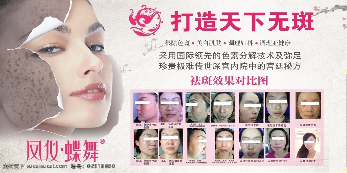 凤仪蝶舞广告 凤仪蝶舞 标志 logo 打造开下无斑 色素 亚健康 妇科健康 美白 皮肤 美女 头像 用户图 dm宣传单