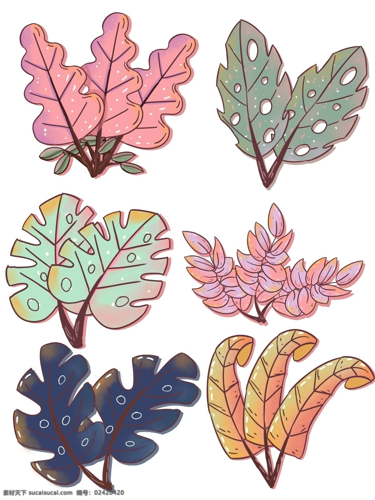卡通 可爱 手绘 彩色 植物 叶子 装饰 元素 卡通可爱 梦幻