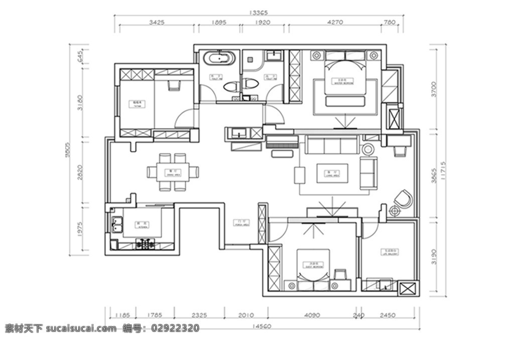 高层 户型 cad 平面 方案 图 定制 居室布局定制 三室一厅 居室 平面图 多层