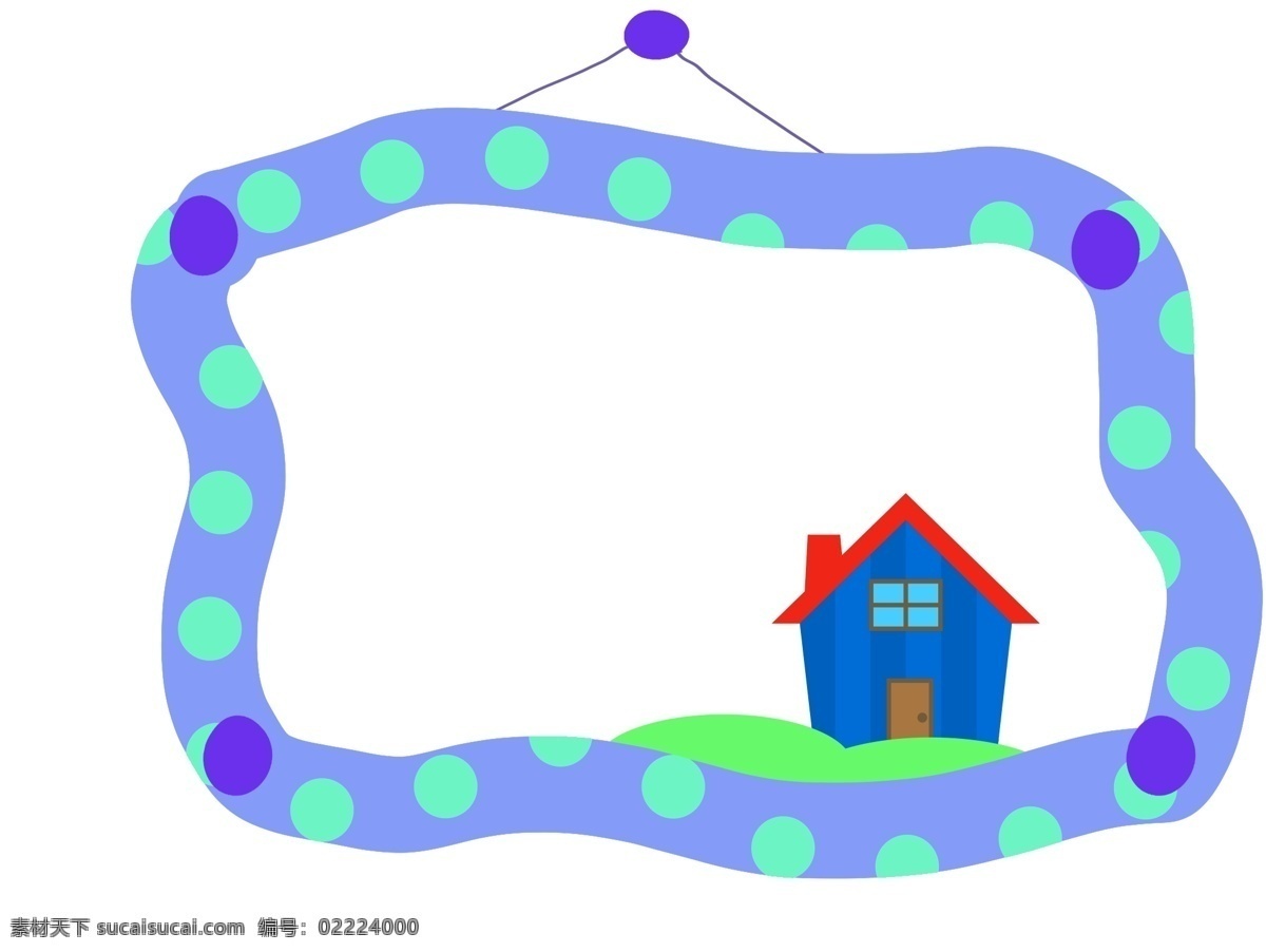 蓝色 房屋 边框 插画 房屋边框 草坪 边框插图 蓝色房屋边框 漂亮的蓝色 蓝色边框插画