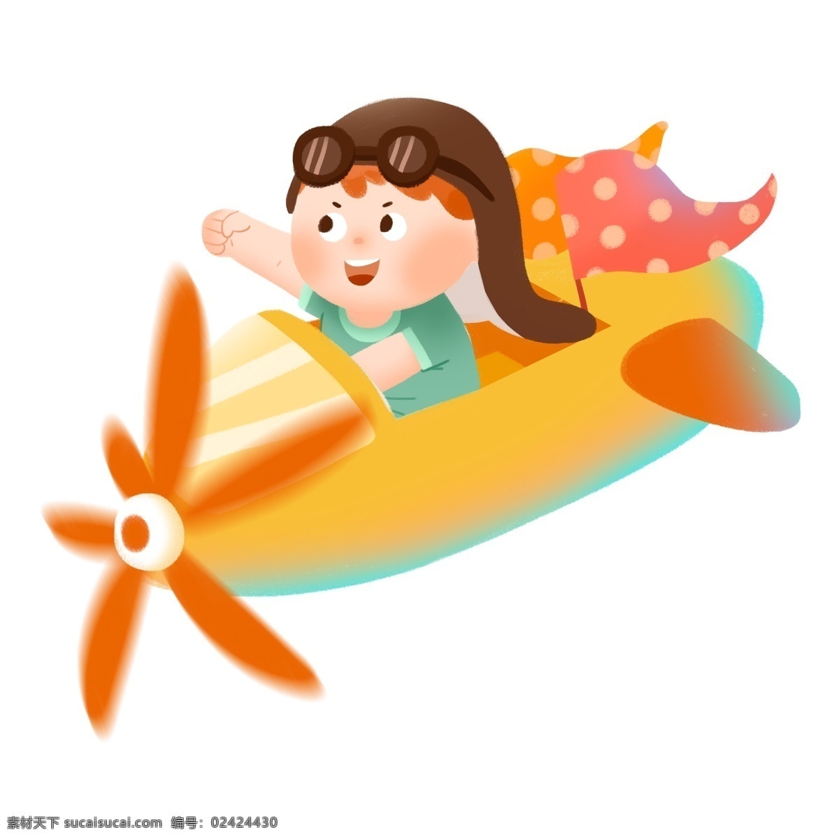 清新 卡通 做 飞机 女孩 元素 人物 时尚 做飞机的女孩 唯美 插画元素 png元素