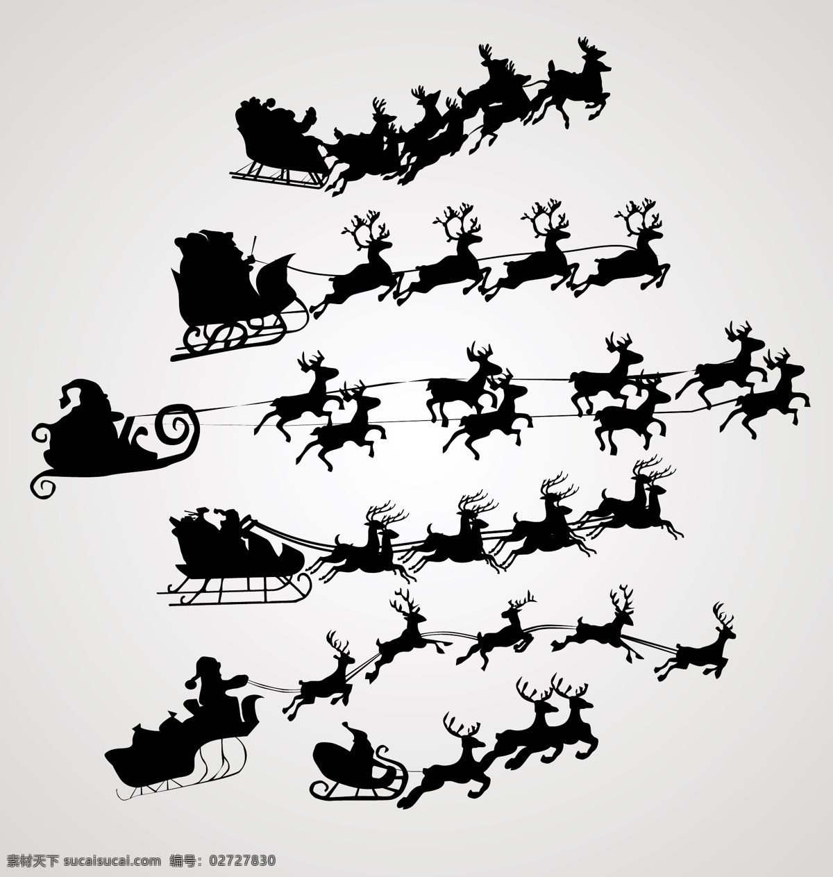 矢量 空中 飞过 圣诞老人 剪影 拉车 麋鹿 圣诞节 矢量素材 雪橇 节日素材
