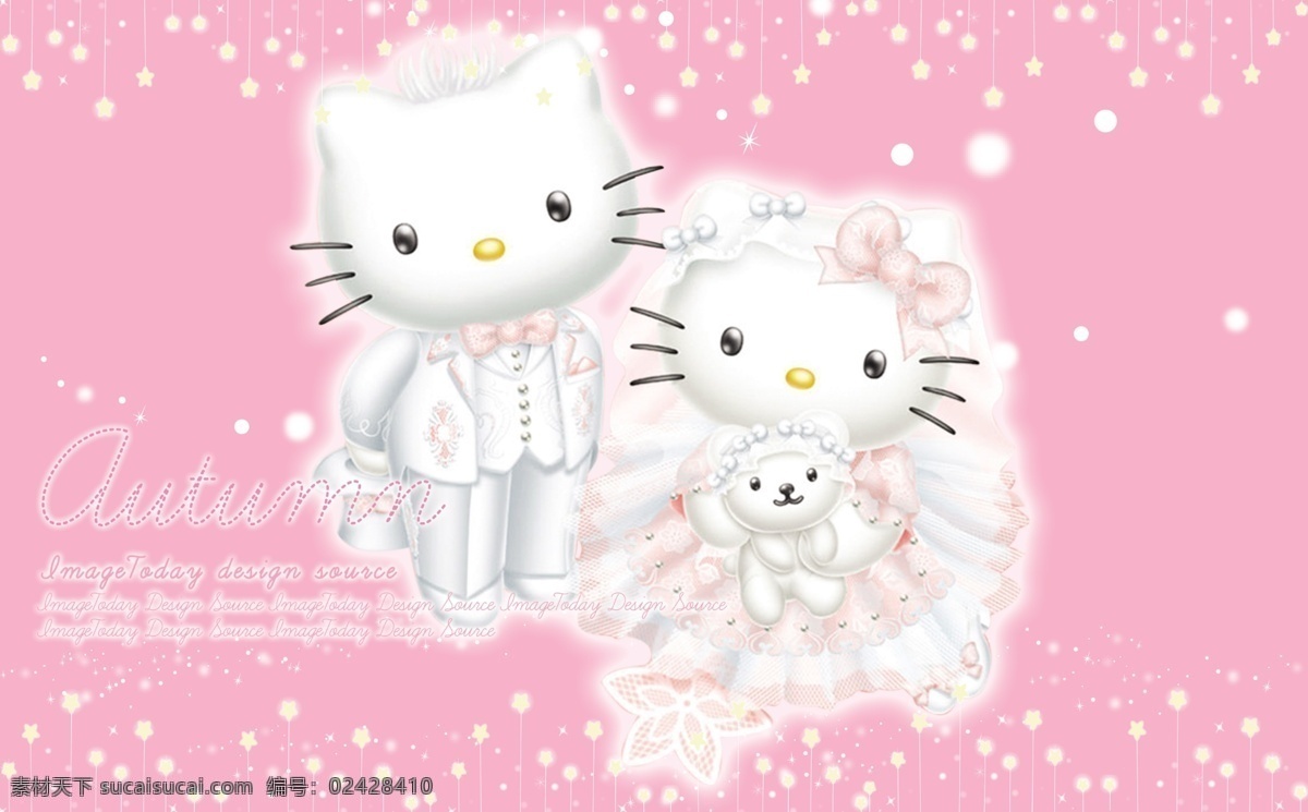 kitty 猫 大图 婚礼 婚礼猫 粉色底 卡通猫 矢量猫 婚礼背景 婚礼布幔 分层