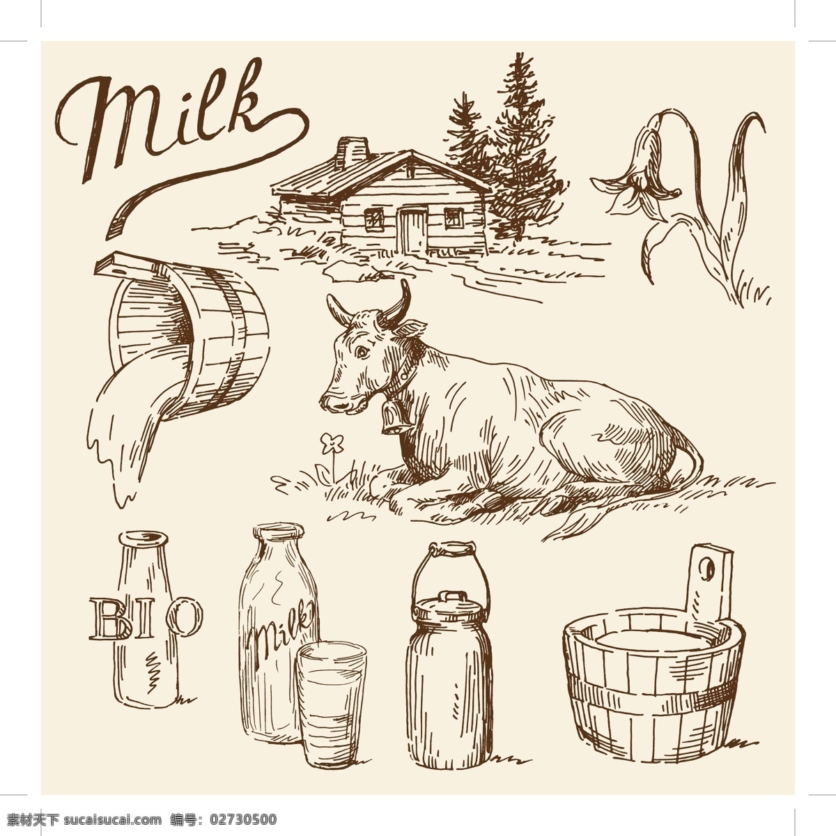 牛奶 相关 应用 矢量 杯子 木桶 牧场 奶花 奶牛 牛奶瓶 农场 瓶子 阳光 倒牛奶 矢量图 其他矢量图
