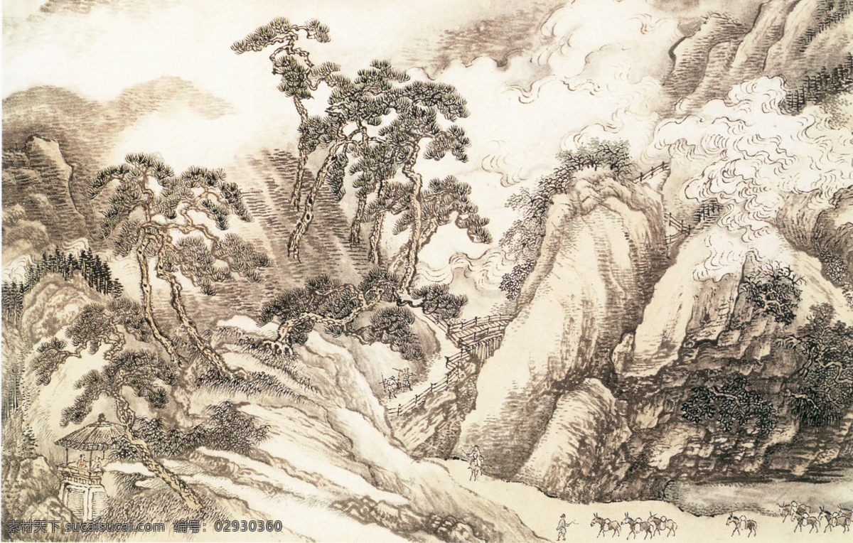 名家 王 晕 山水 名画 书画 云山 竞秀 图 之一 长卷 古画 墨笔 山水画 书画真迹 中国水墨画 云山竞秀图 名家王晕 纸本 林壑丰美 云烟幻灭 法度谨严 老辣苍润 文化艺术