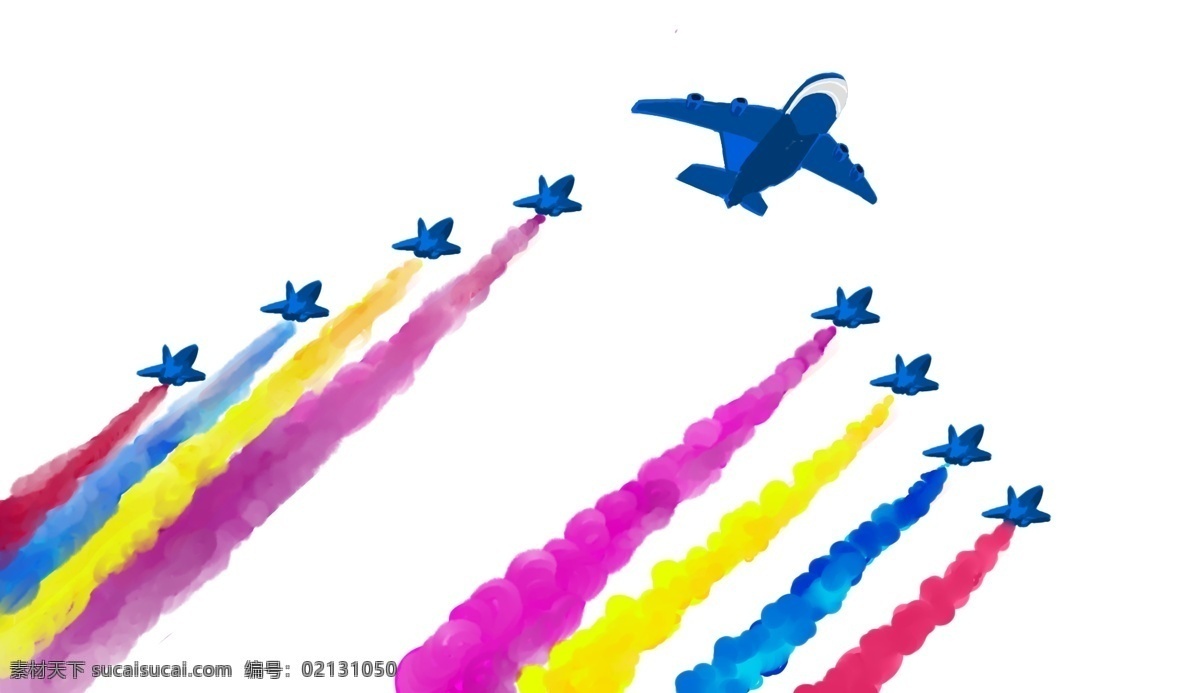 手绘 劳动节 装饰 手绘风 五一 51 劳动节促销 国庆 周年庆 飞机 喷气飞机 彩色云 阵列 创意