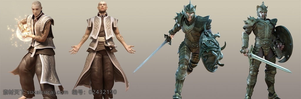 激战游戏人物 激战 游戏人物 3d人物 战士 武士 盔甲 盾牌 剑 人物 分层 源文件