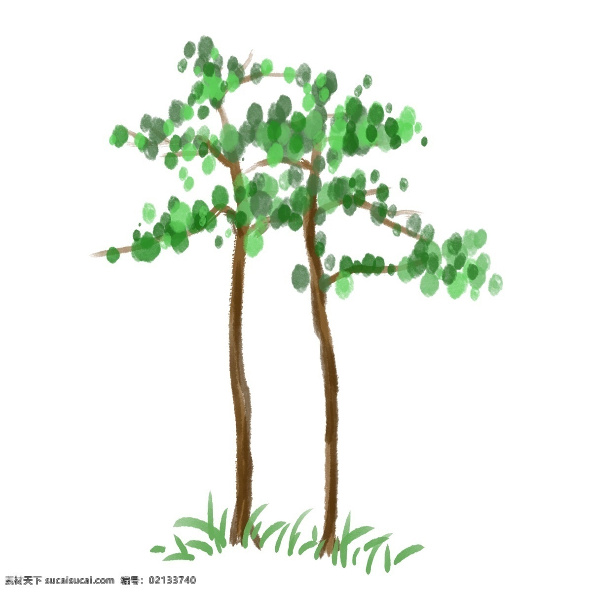 绿色植物 两 棵 树 植树节 春天 树木