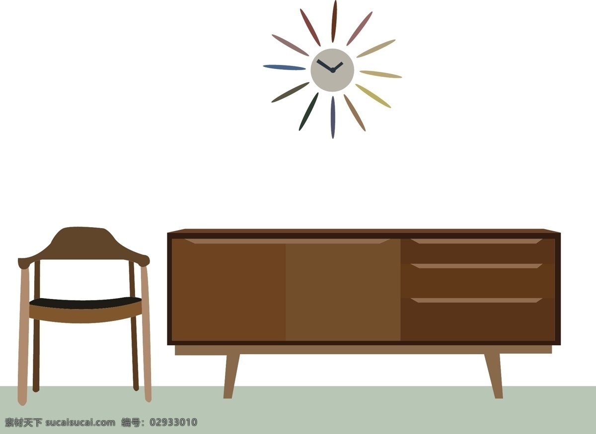 简约 家居 场景 图形 元素 家具 柜子 椅子 家居用品 收纳 实木 座椅 挂表