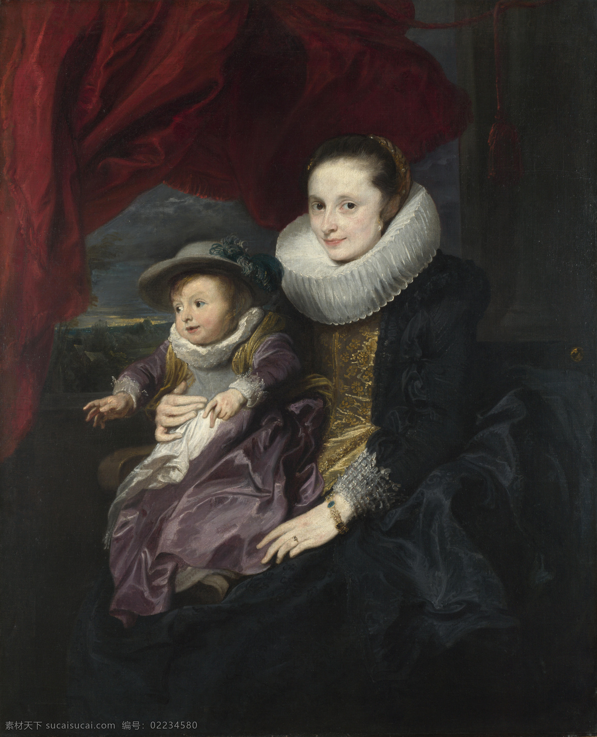 dyck 人物 油画 装饰画 child 英国 画家 安东尼 凡 戴克 anthony and woman of portrait van 巴洛克艺术 家居装饰素材