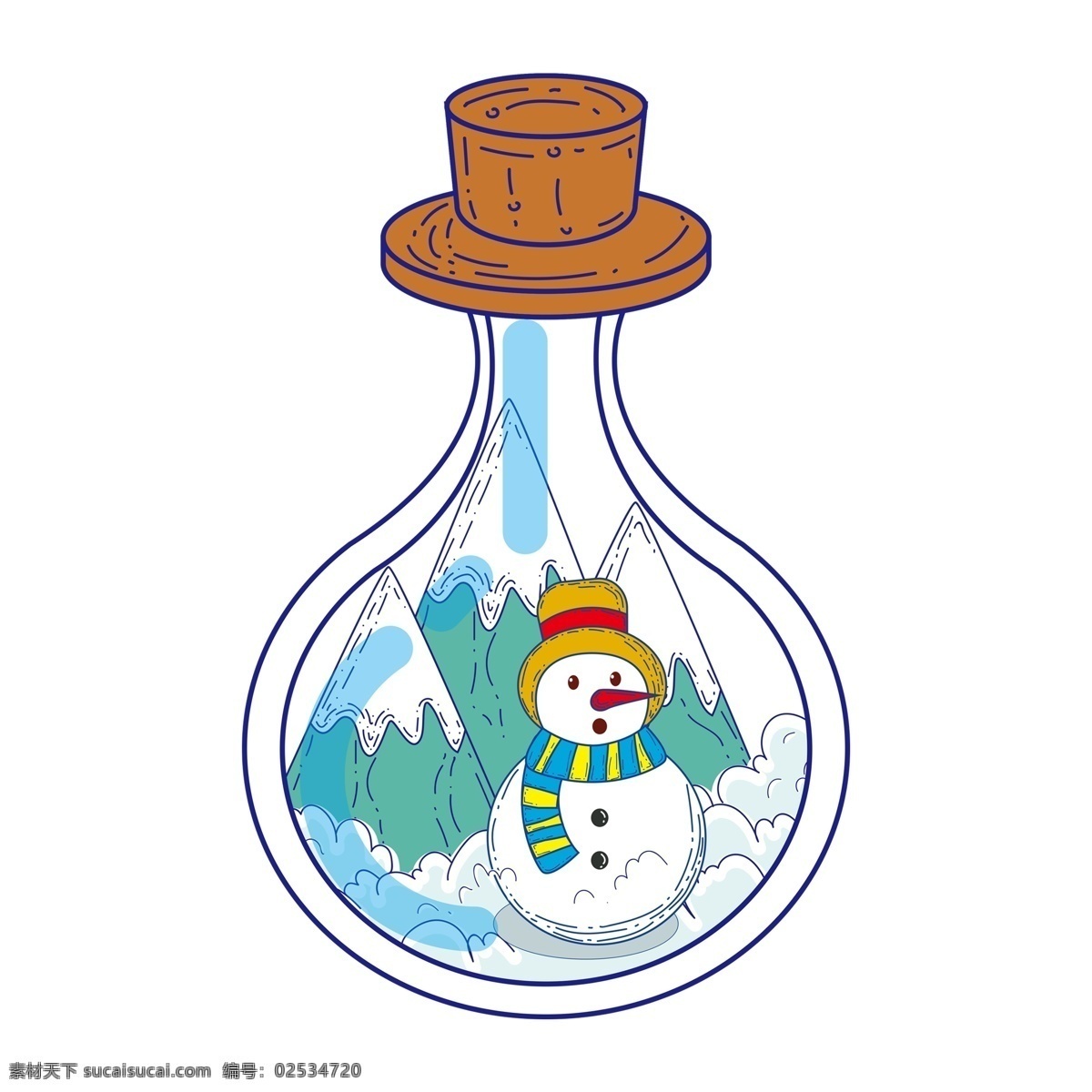 卡通 圣诞节 漂流 瓶 元素 png元素 白色 免抠元素 冬季 雪人 透明素材 漂流瓶