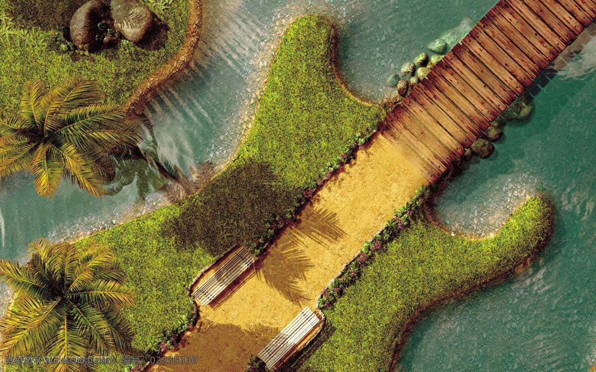 风景 湖 吉他 景色 园林 自然风光 自然景观 创意 设计素材 模板下载 创意园林 水 psd源文件