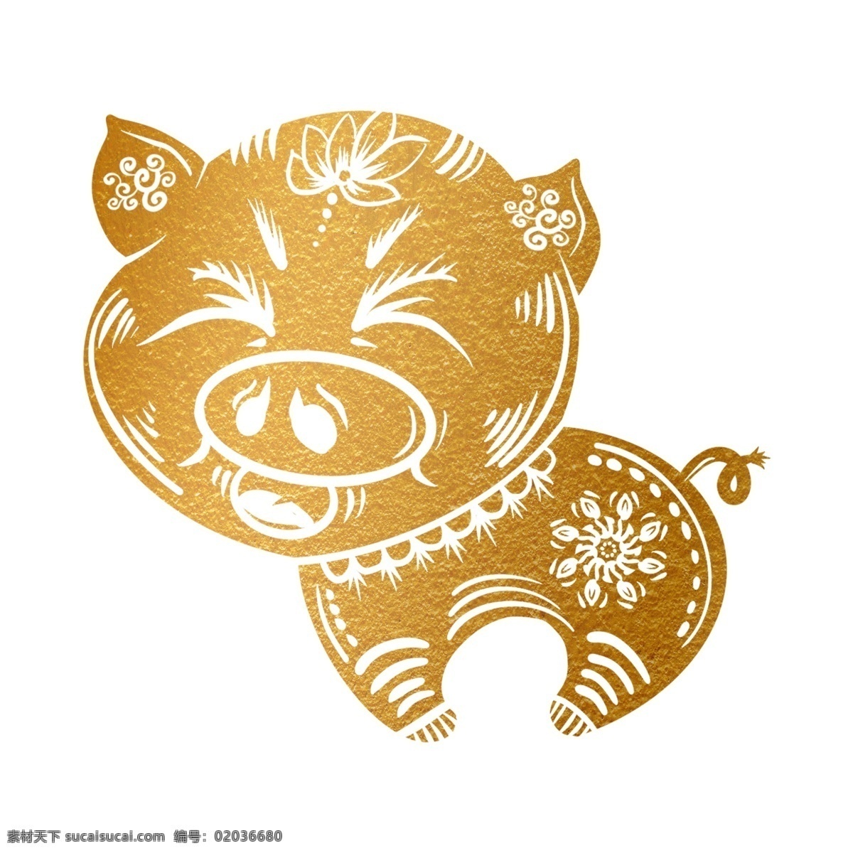 可爱 剪纸 过新年 春节 除夕 2019 新年 手绘 卡通 猪 2019年 猪年 金色 镶 金