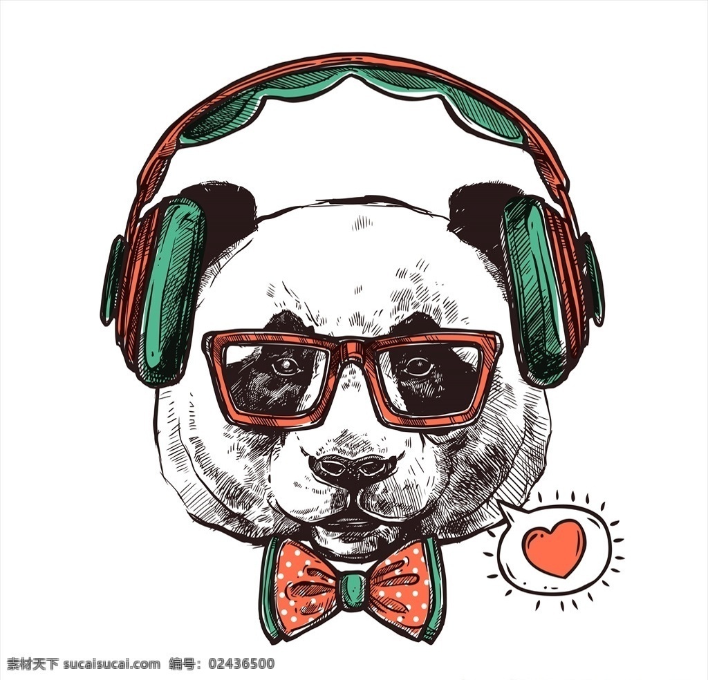 创意 可爱 熊猫 头像 插画 图案 印花 插图 t恤印花 手绘 速写 卡通 动漫 漫画 动漫动画