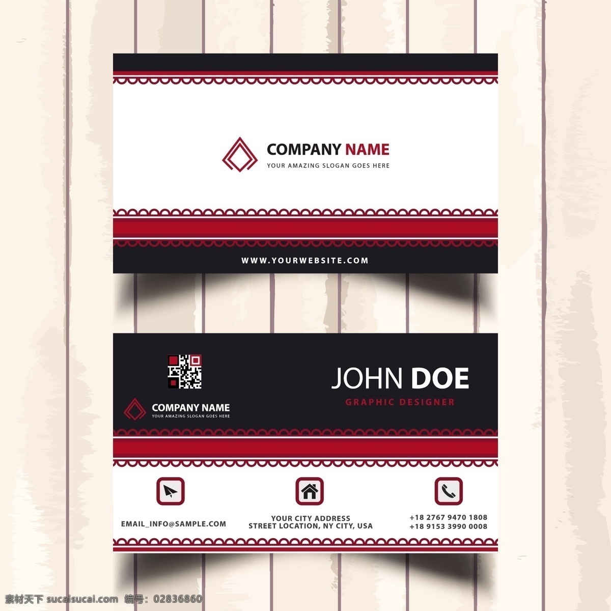 红色 装饰 名片 标志 商务 抽象 几何 办公 模板 造型 演示 企业 公司 品牌 现代 文具 身份 几何造型 抽象形状
