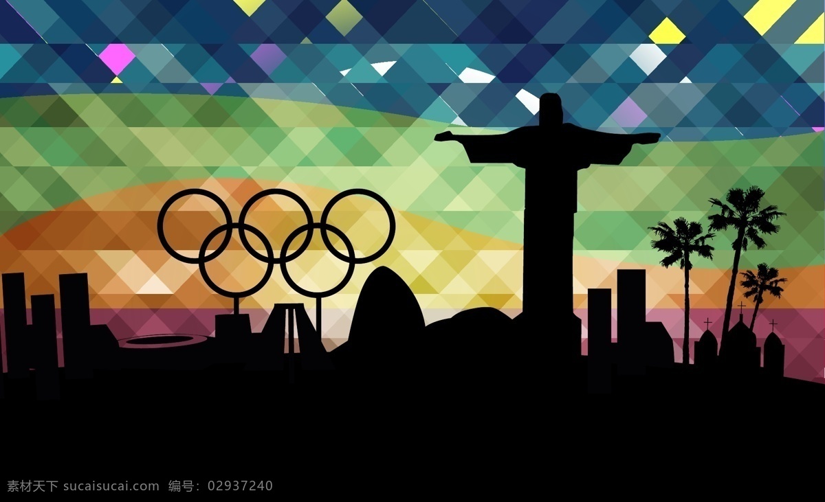 2016 里约 奥运 里约奥运 奥运会 五环 剪影 黑色