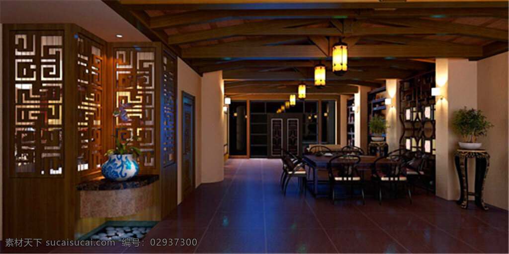 中式餐厅模型 沙发茶几 室内设计 中式餐厅 桌椅组合
