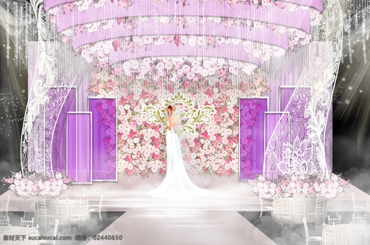 紫色 繁花 浪漫婚礼 效果图 浪漫 吊顶 镂空 屏风 婚礼设计 婚礼效果图 繁花似锦 花窜 透明