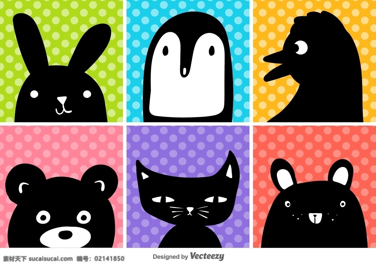 扁平化 卡通 动物 动物素材 卡通动物 手绘动物 可爱 兔子 企鹅 鸡 公鸡 熊 小猫 猫咪