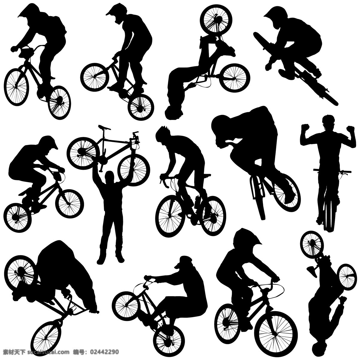 单车剪影 自行车人物 矢量骑车人物 矢量人物 矢量自行车 骑车背景 人物图库