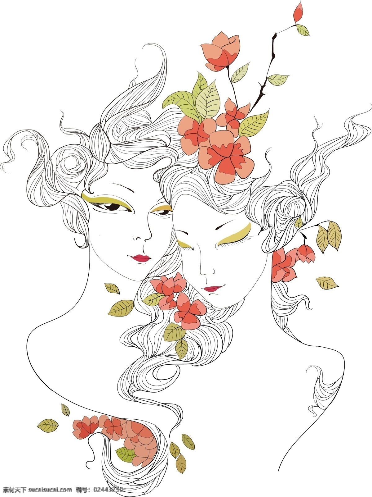 illustrator 线描 ai线描 少女线描 线描风格 插画 线描插画 彩色插图 文化艺术 绘画书法 白色
