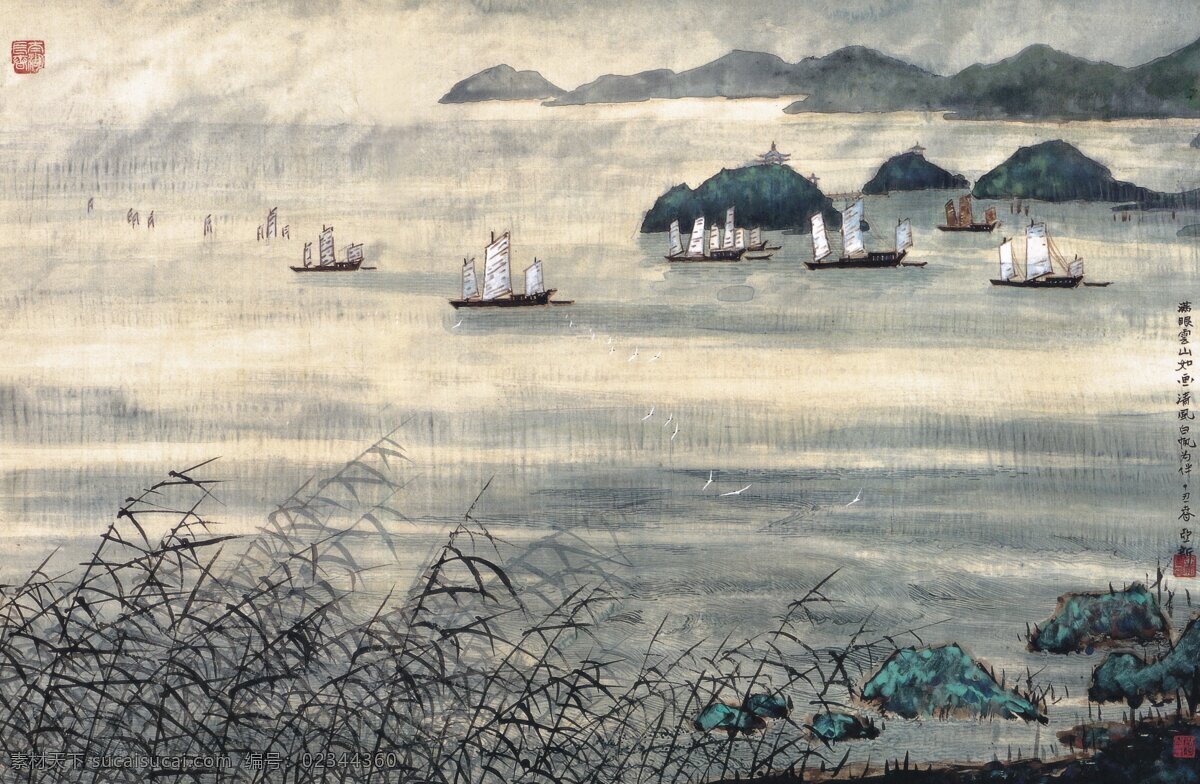 江南春 李亚新 画家 水彩 作品 写实 写生 创作 古董 帆船 凉亭 名人书画 绘画书法 文化艺术