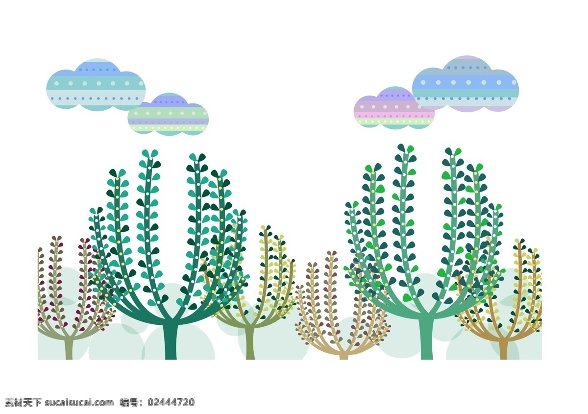 卡通 插画 小树 云彩 卡通插画 矢量插图 矢量图 其他矢量图