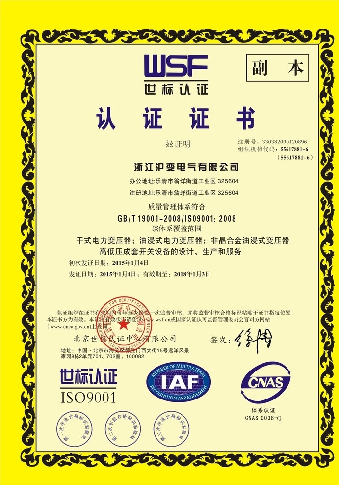 公司认证书 企业认证书 世标认证书 认证书 单位认证书
