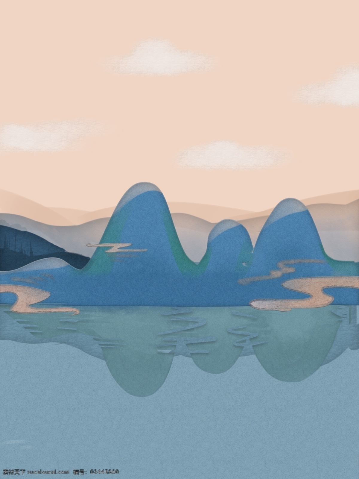 手绘 河边 春天 风景 插画 背景 绿色背景 插画背景 植物背景 河边背景 山水背景 景色插画背景 治愈系背景