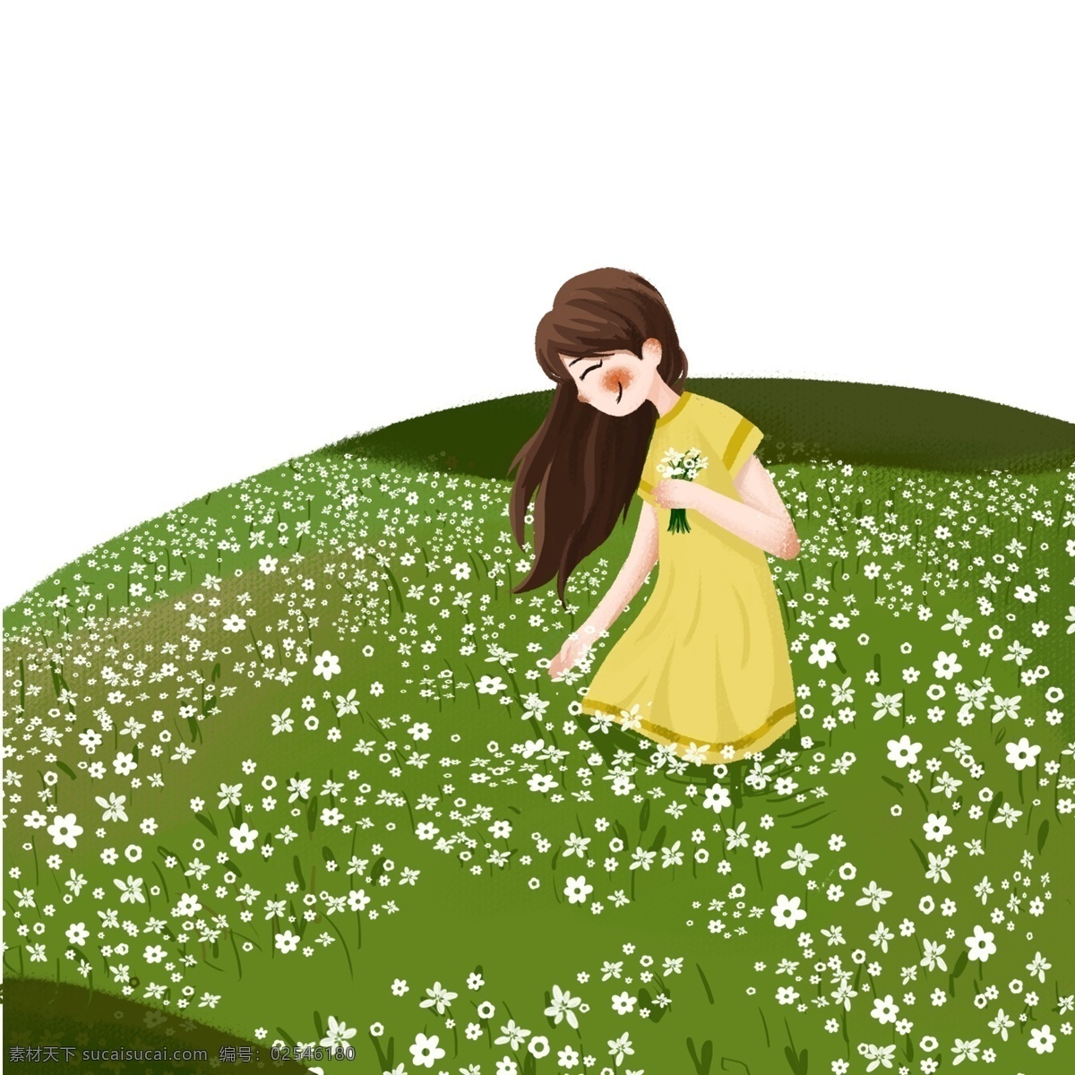 小女孩 花丛 里 免 抠 图 卡通人物 动漫人物 漂亮的花朵 新鲜 植物 花朵 卡通 白色