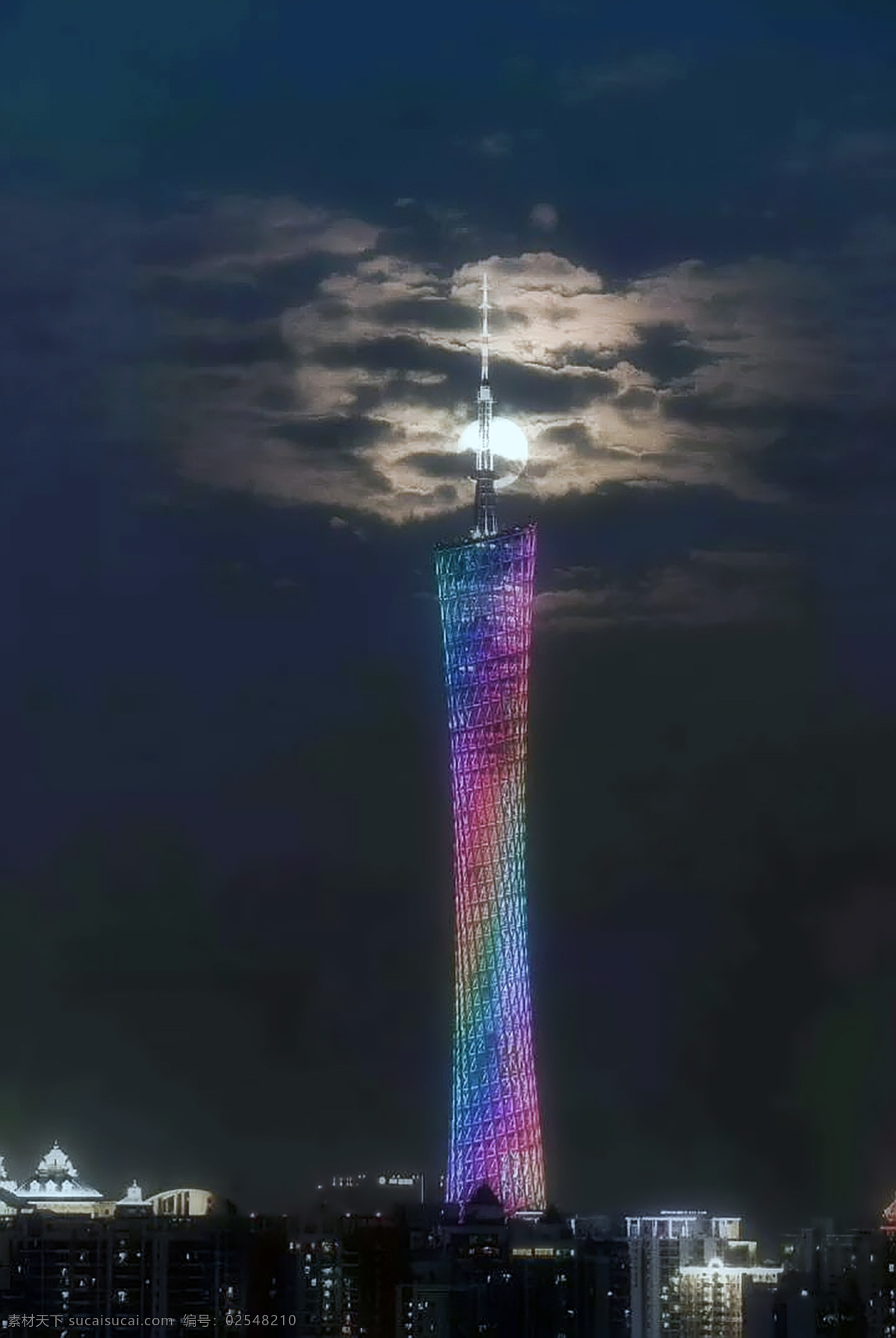 广州塔 夜景 炫彩 漂亮 月亮