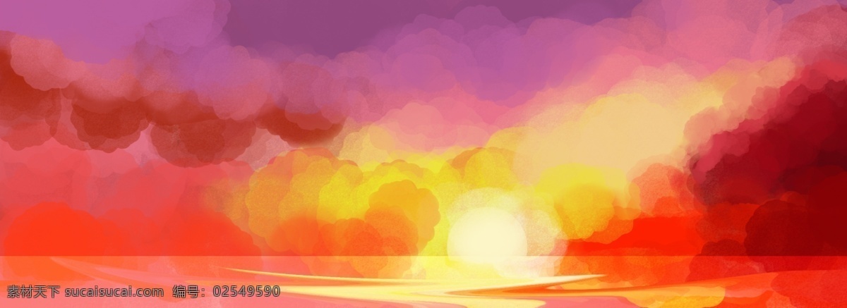 背景 手绘 风日 漫 夕阳 红色 火烧云 banner 日漫风背景