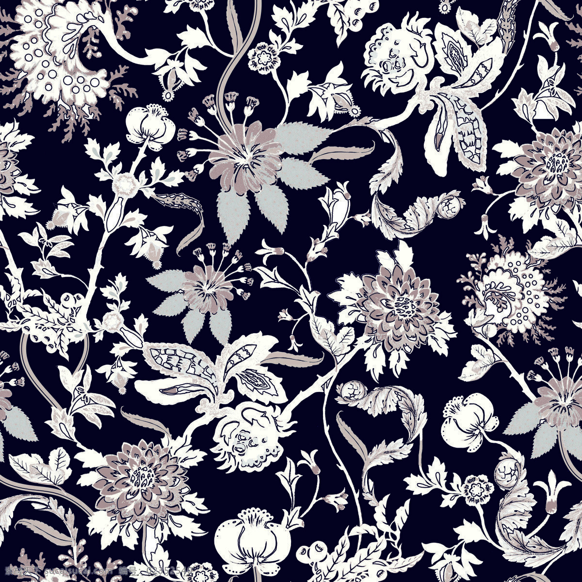 矢量花卉图案 单色花 花卉 花朵 印花 壁纸 地毯 背景图案 装饰图案 花卉花纹 底纹边框 花边花纹