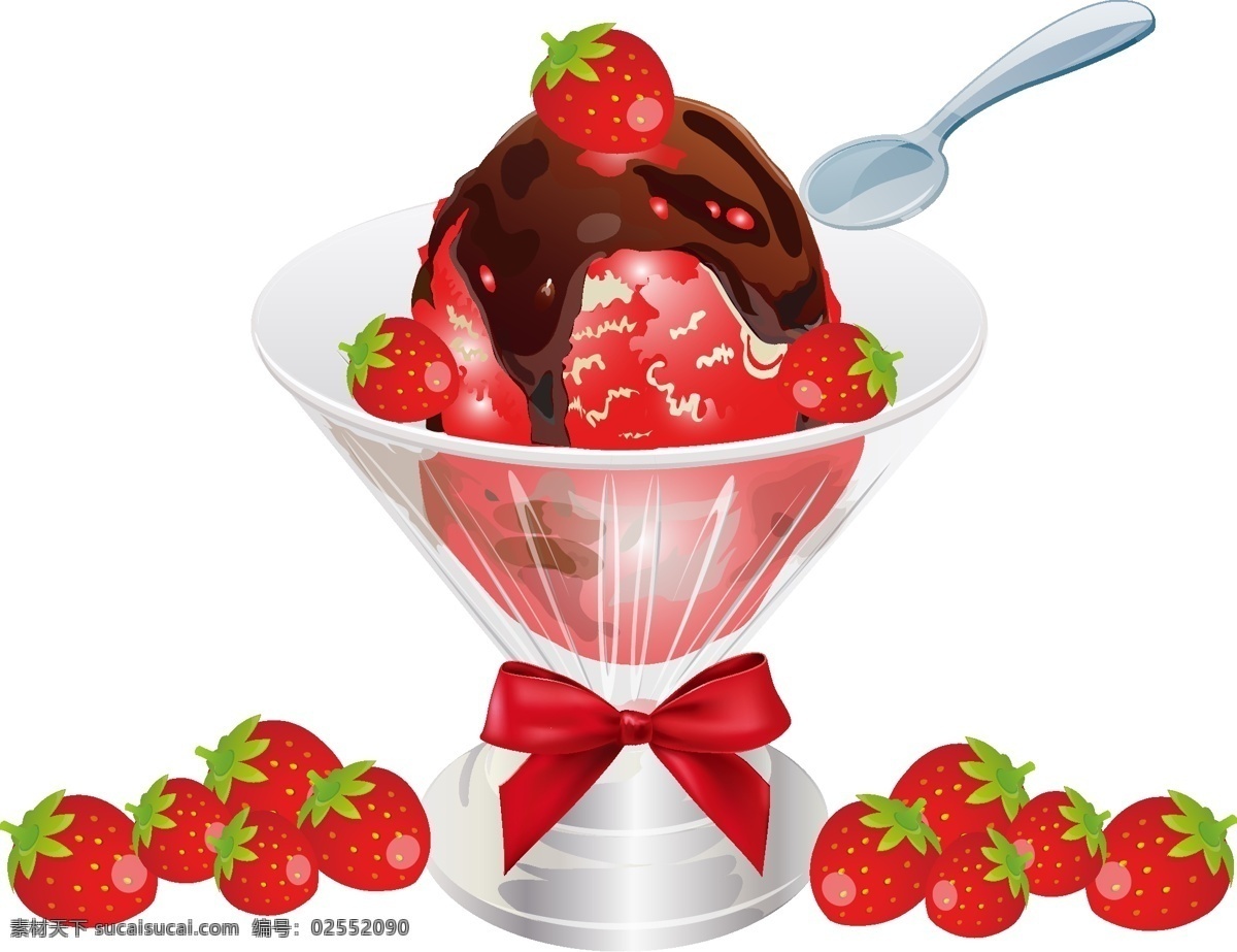 矢量 红色 草莓 冰淇淋 元素 唯美 红色草莓 冷饮 ai元素 免扣元素