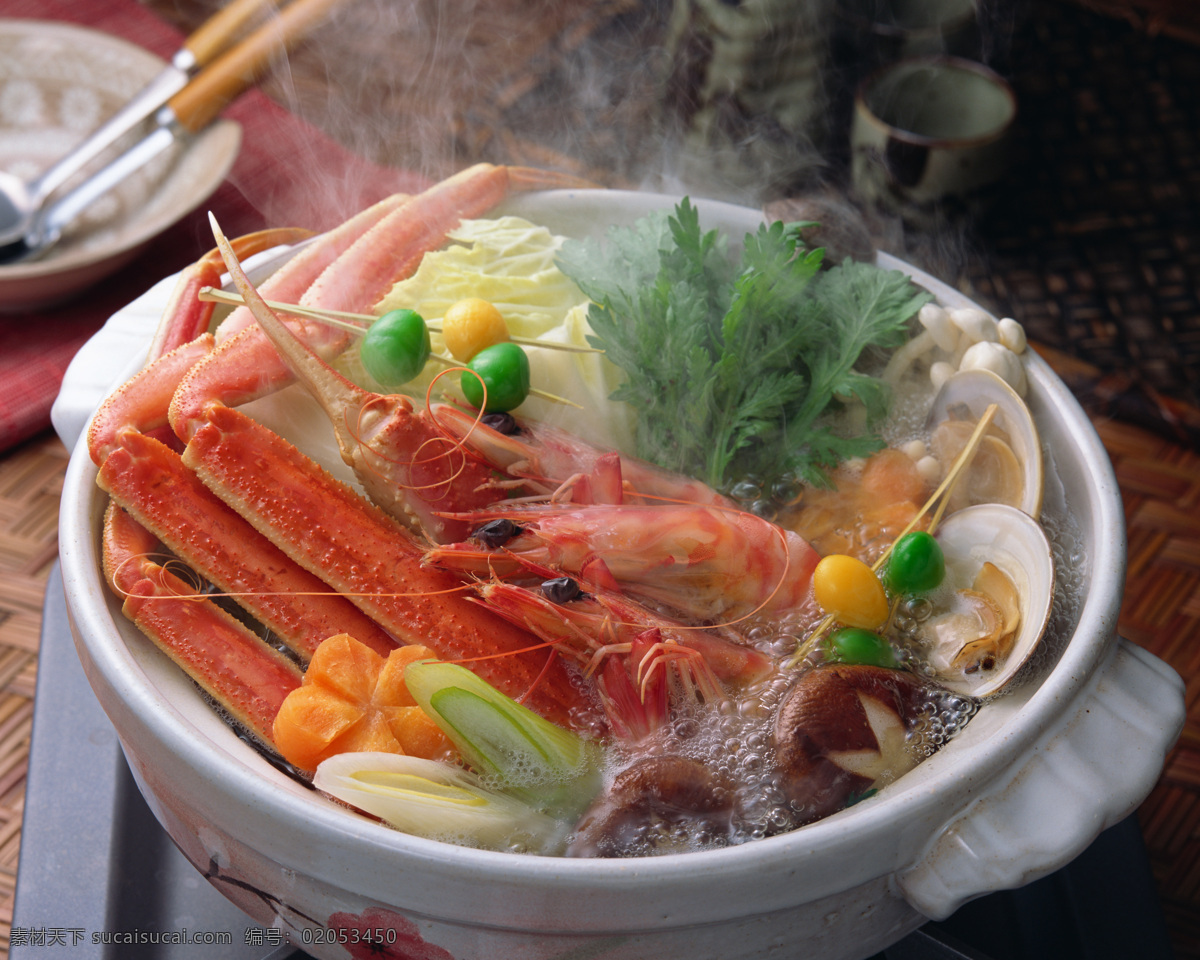 美味 海鲜 火锅 食物 可口 大虾 蟹肉棒 蔬菜 洋葱 沸腾 外国美食 餐饮美食