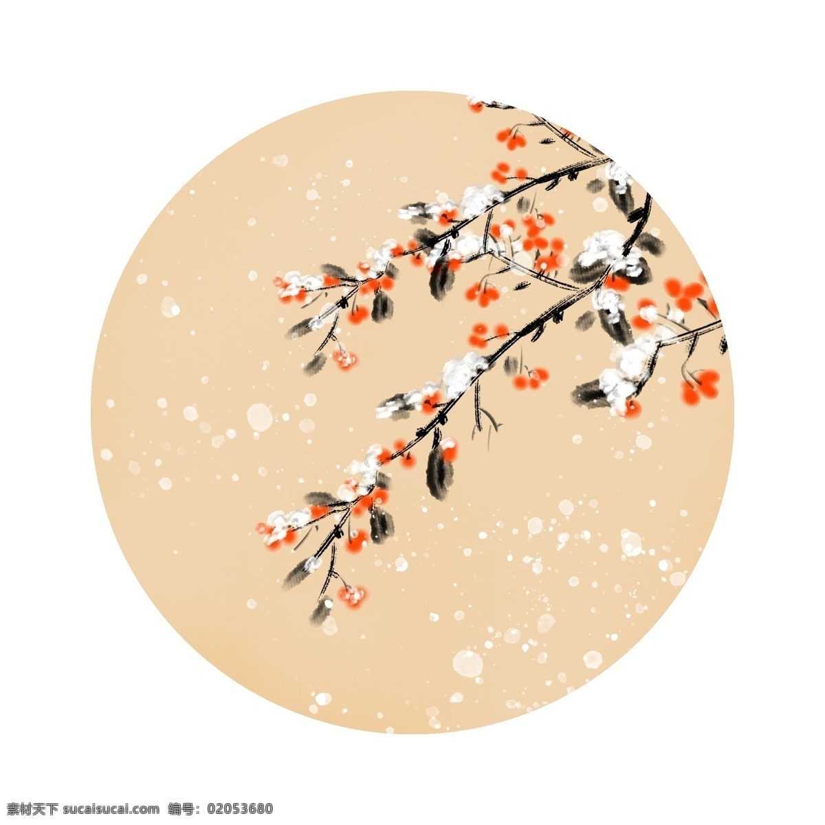 冬季 漂亮 圆形 边框 卡通边框 手绘圆形边框 冬季圆形边框 黄色的花朵 落雪的树叶 漂亮的边框