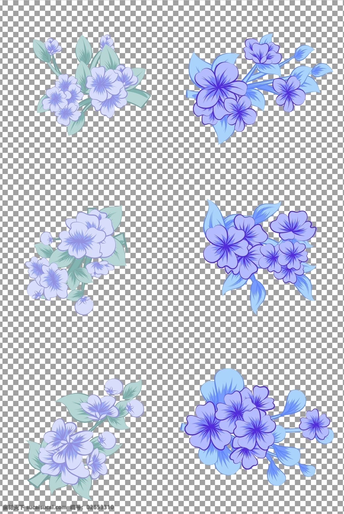手绘花朵图片 手绘 花朵 鲜花 植物 卡通 樱花 紫色 蓝色 免抠 无背景 免抠图 抠图 元素 透明 通道 png免抠图 分层