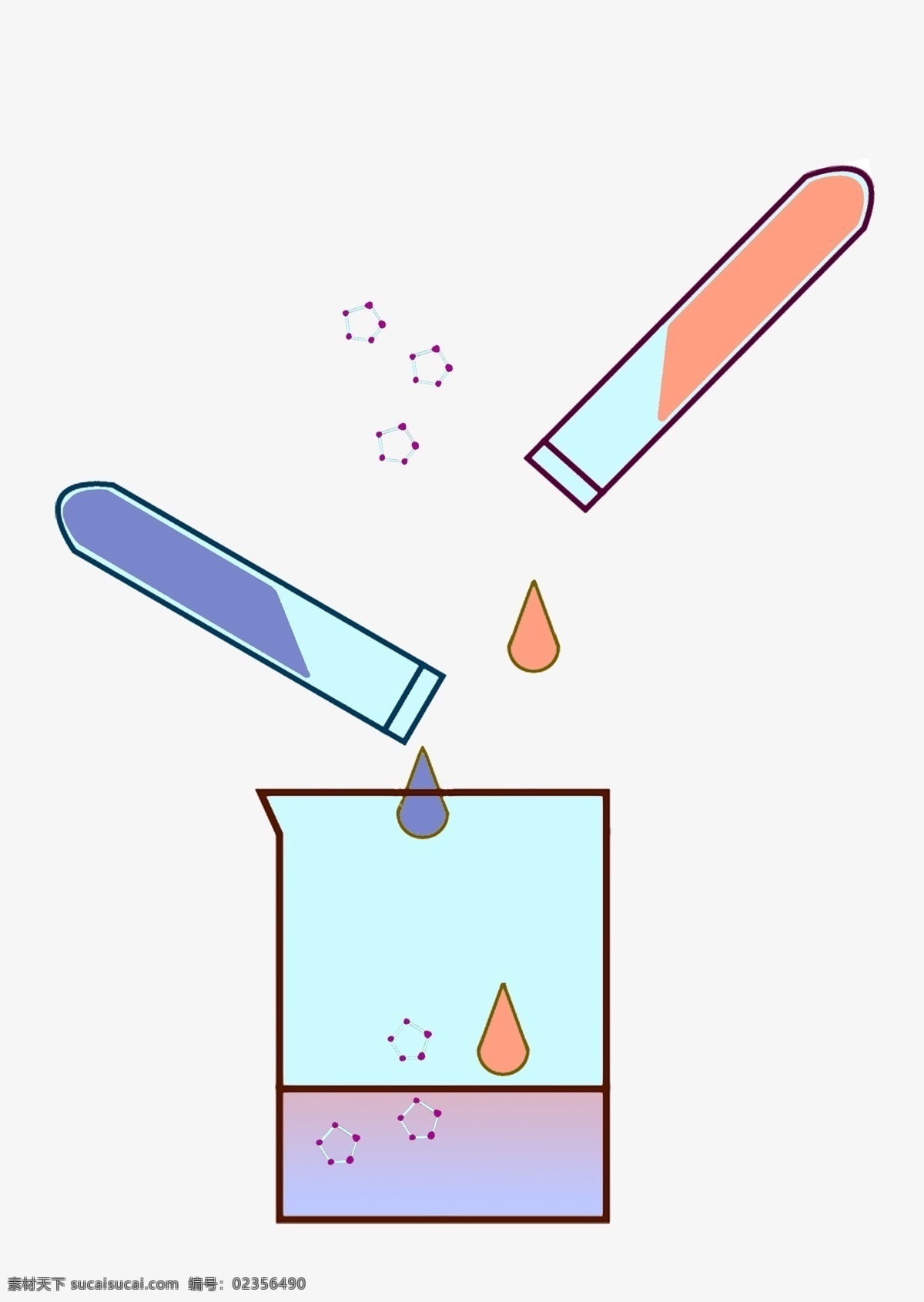 化学 试管 药品 插画 做实验 药物 液体药物 蓝色 红色 两个试管 化学实验器材 量杯