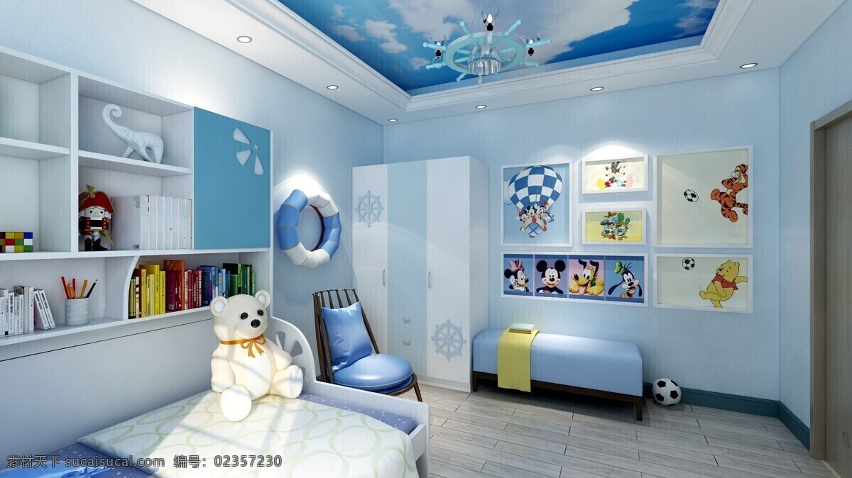 3d儿童房间 3d 儿童房间 蓝色 卡通房 3d效果图 3d设计 3d作品